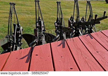 The Platform, Levers, And Moldboards Of A Historic Gang Plow