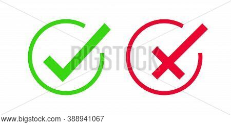 Green Checkmark And Red Cross Icon. Symbol Of Approved And Reject. Eps 10