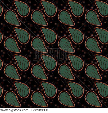 Abstract Green Seamless Pattern With Gold, Black, Dark Brown Or Yellow Colors, Lines, Dots And Forms