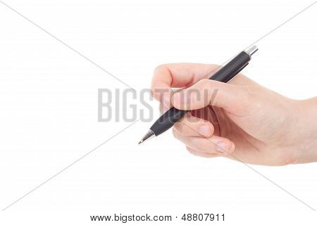Caucasian Hand With Black Colored Pen