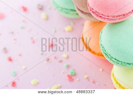 Macaroons On Pastel Pink Background