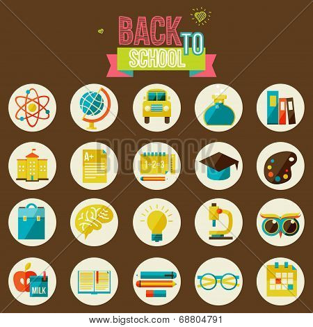 set of flat school icons.