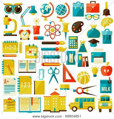 set of flat school icons.