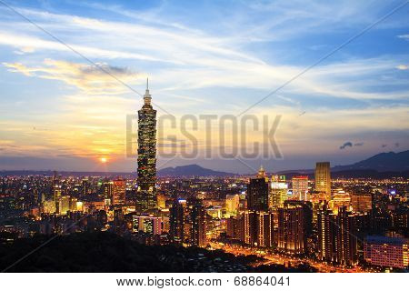 Skyline Of Xinyi District In Downtown Taipei, Taiwan.