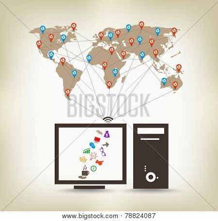 Global  computer communication concept stock
