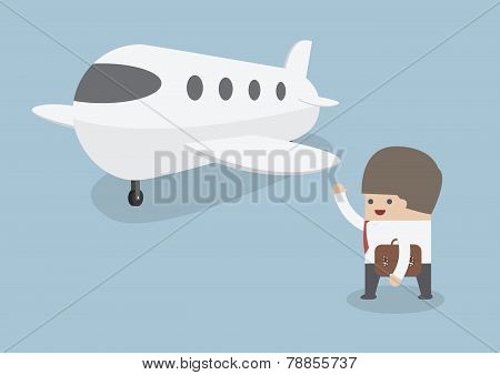 Businessman With Baggage Walking Towards Private Jet