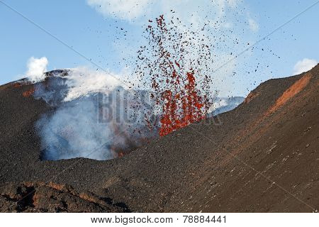 Mountain Landscape Of Kamchatka: Eruption Tolbachik Volcano