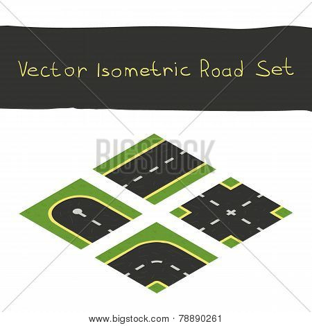 Isometric game road elements set
