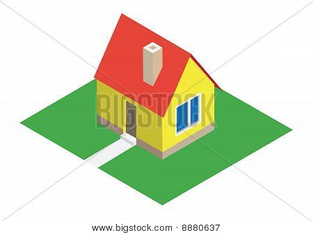 Isometrica casa con prato