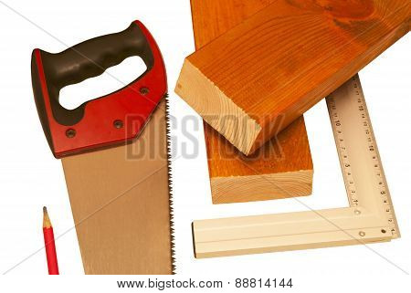 Two Sawn Boards And Tools