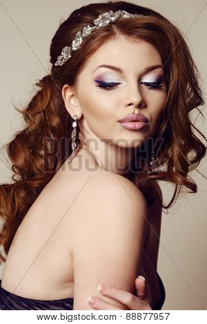 Beautiful Sensual Woman With Red Hair And Bright Makeup