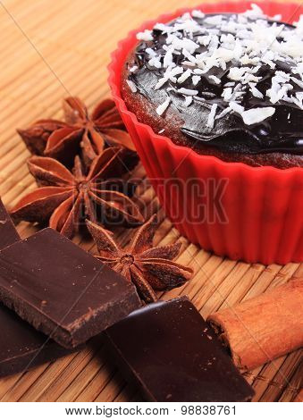 Muffins With Desiccated Coconut, Chocolate, Anise And Cinnamon