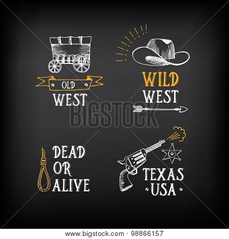 Wild west badges design. Vintage western elements.Vector with gr
