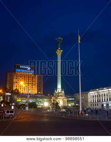 Kiev, Ukraine - September 10, 2013: Evening view of the monument at the Independence Square. Kiev, U