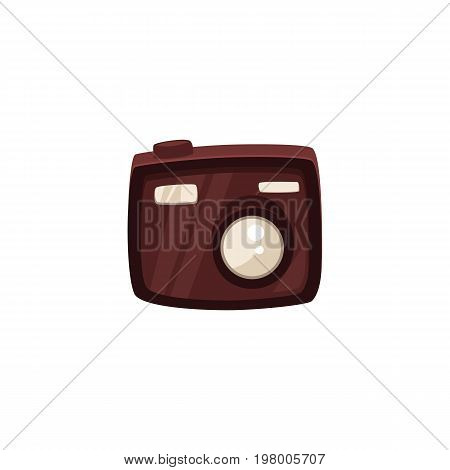 Compact digital camera for tourists and travelers, vacation symbol, cartoon vector illustration isolated on white background. Small, compact digital, travel camera