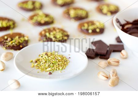 Vegan And Raw Pistachio Cookies On White Table