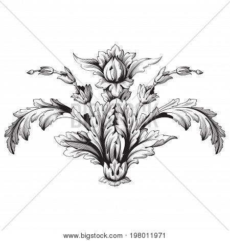 Vintage baroque frame scroll ornament engraving border floral retro pattern antique style acanthus foliage swirl decorative design element filigree calligraphy vector | damask - stock vector