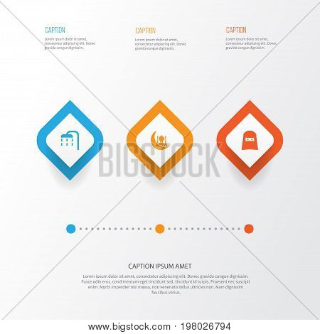 Religion Icons Set. Collection Of Body Cleansing, Moon, Muslim And Other Elements