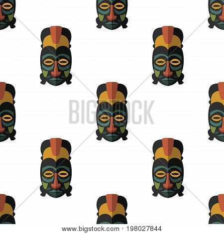 African mask seamless pattern vector illustration background. Flat icon. Ritual symbol.