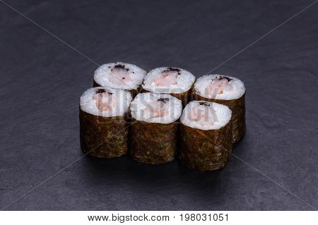 Japanese Food, Restaurant Menu. Sushi Rolls With Redfish And Cav