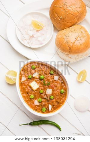 Pav bhaji or pavbhaji - popular Indian street food, selective focus