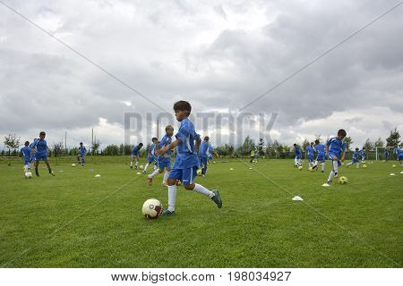 Ghimbav, Brasov, Romania - Agust 3: Soccer Football Training Camp For Kids, Children At Forex Ghimba