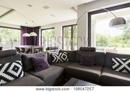 Living Room With Grey Couch