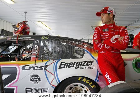 July 29, 2017 - Long Pond, Pennsylvania, USA: Kyle Larson (42) hangs out in the garage during practice for the Overton's 400 at Pocono Raceway in Long Pond, Pennsylvania.