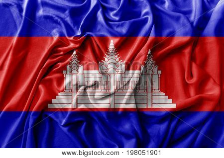 Ruffled waving Cambodia flag national flag close