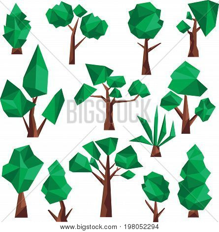 Abstract vector polygon trees set Clip Art