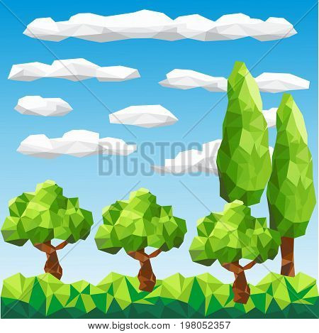 Vector polygon trees and pine in forest