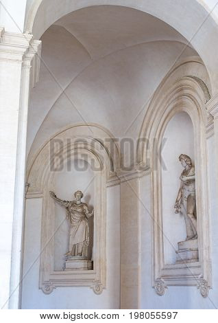 Rome Italy - October 9 2008: The architectures and statues of the Arcade of Palazzo Barberini