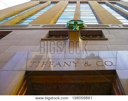 New York, USA - February 13, 2013: Tiffany and Co. Building on Wall Street in the Financial District in New York, USA on February 13, 2013. A luxury American multinational jewelry and silverware corporation.