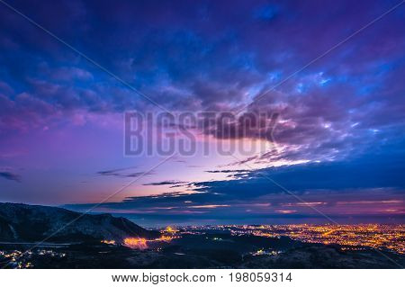 Marble aerial view on coastal town Split, evening time, famous travel destination on Adriatic Sea, Croatia.