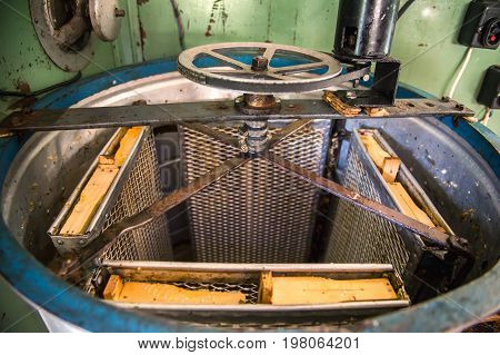 Old Hand-made automated Honey Extractor. Honey Extractor Beekeeping Equipment