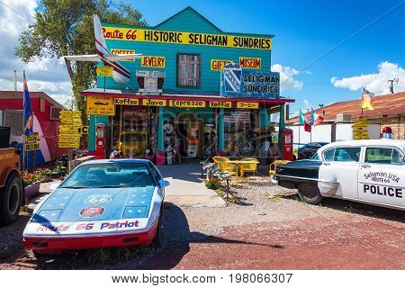 SELIGMAN AZ - SEPTEMBER 16: Historic shop on Route 66 in Seligman AZ on September 16 2015