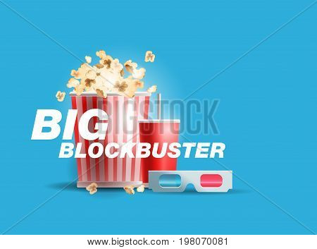 Set for a hike in the cinema. Vector illustration. Banner for the cinema