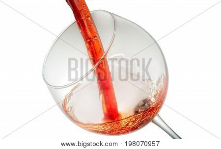 Wine splashing on glass isolated on white background
