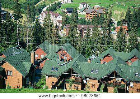 Mountain Village on a Sunny Summer day view from top