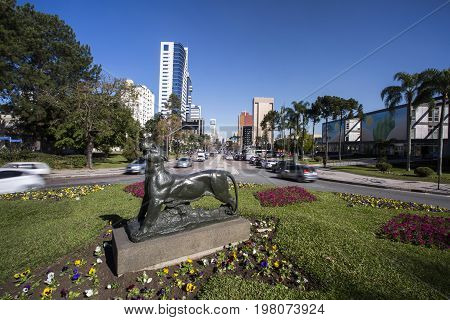 Town Hall Of Curitiba Cityscape, Parana State, Brazil. July, 2017.