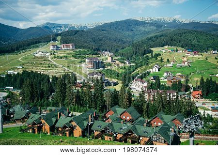 Mountain Village on a Sunny Summer day view from top