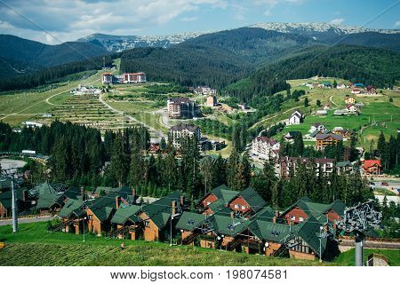 Mountain Village on a Sunny Summer day view from top