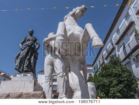 Cordoba, SPAIN - July 9, 2017: Sculptural ensemble dedicated to the bullfighter Manolete, called 