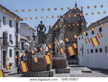 Cordoba, SPAIN - July 9, 2017: Sculptural ensemble dedicated to the bullfighter Manolete, called 