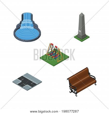 Isometric City Set Of Garden Decor, Crossroad, Dc Memorial And Other Vector Objects