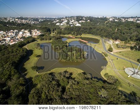 Public Park In Curitiba, Parana, Brazil. Aerial View Tingui Park.