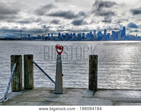 Seattle City Skyline Across Puget Sound And Eliott Bay