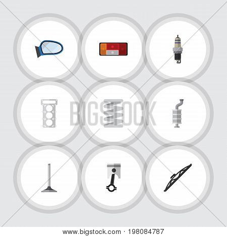 Flat Icon Component Set Of Car Segment, Headlight, Windshield And Other Vector Objects