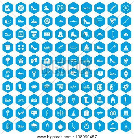 100 shoe icons set in blue hexagon isolated vector illustration