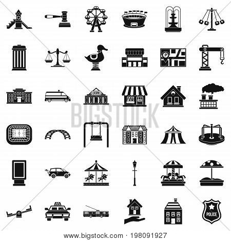 City icons set. Simple style of 36 city vector icons for web isolated on white background